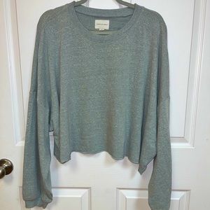 American Eagle Teal Fleece Cropped Crew Neck Sweatshirt Size L